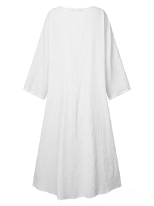 Casual V-Neck Women'S Cotton And Linen Dress