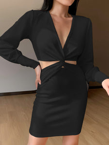 Long Sleeve Slim Sexy V-Neck Puff Sleeve Dress