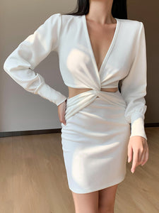 Long Sleeve Slim Sexy V-Neck Puff Sleeve Dress