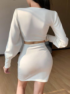 Long Sleeve Slim Sexy V-Neck Puff Sleeve Dress