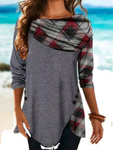Load image into Gallery viewer, Retro Long Sleeve Irregular Printed Scarf Contrast Color T-shirt Top