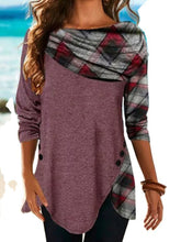Load image into Gallery viewer, Retro Long Sleeve Irregular Printed Scarf Contrast Color T-shirt Top