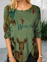 Load image into Gallery viewer, Irregular Printed Letter Button Round Neck Long Sleeves Loose Tops