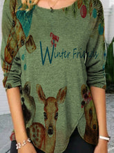 Load image into Gallery viewer, Irregular Printed Letter Button Round Neck Long Sleeves Loose Tops