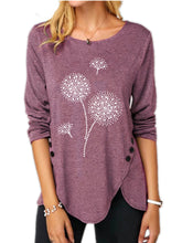 Load image into Gallery viewer, Women's Irregular Print Button Long Sleeve Round Neck Casual Top
