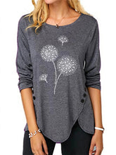 Load image into Gallery viewer, Women's Irregular Print Button Long Sleeve Round Neck Casual Top