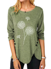 Load image into Gallery viewer, Women's Irregular Print Button Long Sleeve Round Neck Casual Top