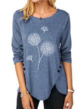 Load image into Gallery viewer, Women's Irregular Print Button Long Sleeve Round Neck Casual Top