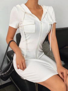 Fashion Slim Sexy Zipper Hooded Dress