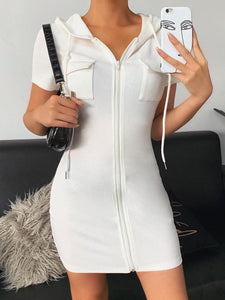 Fashion Slim Sexy Zipper Hooded Dress