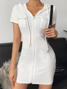 Fashion Slim Sexy Zipper Hooded Dress