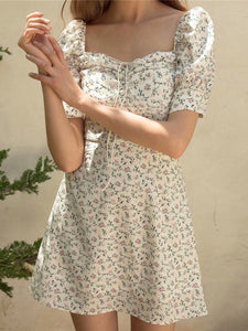 Summer Square Neck Floral Drawstring Dress