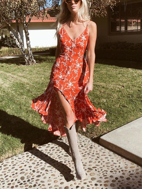 Women Floral Sexy Sling Midi Dress