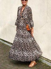 Load image into Gallery viewer, Women Bohemian 3/4 Sleeve Leopard Maxi Dress