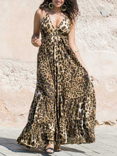 Load image into Gallery viewer, Women Vacation Sexy Sling Leopard Maxi Dress