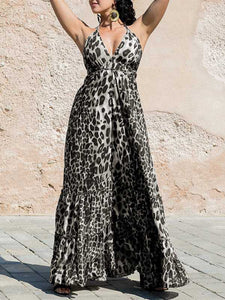 Women Vacation Sexy Sling Leopard Maxi Dress