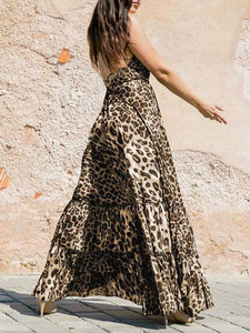 Women Vacation Sexy Sling Leopard Maxi Dress