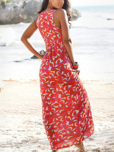 Women Bohemian Printed V-Neck Maxi Dress