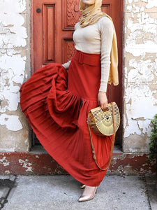 Casual Pleated Bag Hip Long Skirt