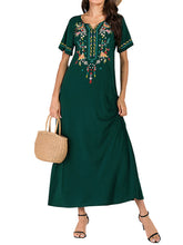 Load image into Gallery viewer, Fashion V-Neck Embroidery Short Sleeve Long Dress