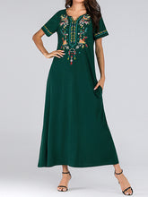 Load image into Gallery viewer, Fashion V-Neck Embroidery Short Sleeve Long Dress