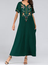 Load image into Gallery viewer, Fashion V-Neck Embroidery Short Sleeve Long Dress