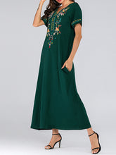 Load image into Gallery viewer, Fashion V-Neck Embroidery Short Sleeve Long Dress