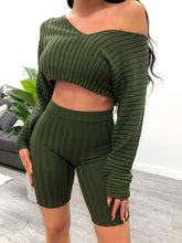 Load image into Gallery viewer, Pure Color Casual Knitted High Waist Two-Piece Suit