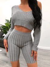 Load image into Gallery viewer, Pure Color Casual Knitted High Waist Two-Piece Suit