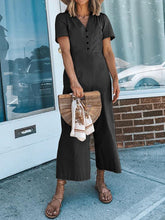 Load image into Gallery viewer, Women&#39;s V-neck Button Short-sleeved Overalls Casual Jumpsuit