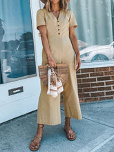 Load image into Gallery viewer, Women&#39;s V-neck Button Short-sleeved Overalls Casual Jumpsuit