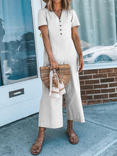 Load image into Gallery viewer, Women&#39;s V-neck Button Short-sleeved Overalls Casual Jumpsuit