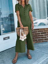 Load image into Gallery viewer, Women&#39;s V-neck Button Short-sleeved Overalls Casual Jumpsuit