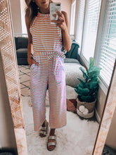 Load image into Gallery viewer, Casual Round Neck Striped Print Loose Sleeveless Jumpsuit