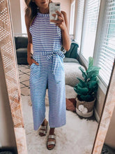 Load image into Gallery viewer, Casual Round Neck Striped Print Loose Sleeveless Jumpsuit