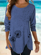 Load image into Gallery viewer, Women's Irregular Hem Button Loose Long Sleeve Round Neck Printed T-shirt