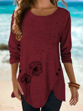 Load image into Gallery viewer, Women's Irregular Hem Button Loose Long Sleeve Round Neck Printed T-shirt