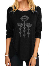 Load image into Gallery viewer, Casual Irregular Hem Button Loose Long-sleeved Printed T-shirt