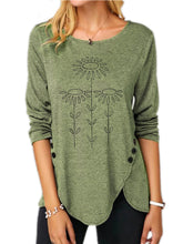 Load image into Gallery viewer, Casual Irregular Hem Button Loose Long-sleeved Printed T-shirt