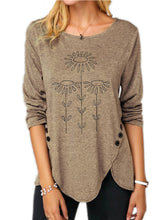 Load image into Gallery viewer, Casual Irregular Hem Button Loose Long-sleeved Printed T-shirt