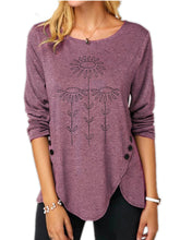 Load image into Gallery viewer, Casual Irregular Hem Button Loose Long-sleeved Printed T-shirt