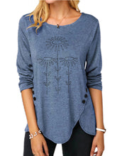 Load image into Gallery viewer, Casual Irregular Hem Button Loose Long-sleeved Printed T-shirt