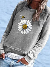 Load image into Gallery viewer, Sunflower Bee Print Long Sleeve Round Neck Loose Sweatshirt Top