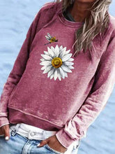 Load image into Gallery viewer, Sunflower Bee Print Long Sleeve Round Neck Loose Sweatshirt Top