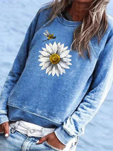 Load image into Gallery viewer, Sunflower Bee Print Long Sleeve Round Neck Loose Sweatshirt Top