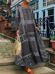 Bohemian Cotton And Linen Print Women'S Long Dress