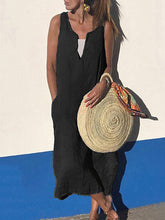 Load image into Gallery viewer, Women Plain V-Neck Sleeveless Pockets Cotton and Linen Maxi Dress