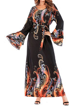 Load image into Gallery viewer, Printed Round Neck Pile Sleeves Beaded Ice Soft Silk Dress