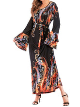 Load image into Gallery viewer, Printed Round Neck Pile Sleeves Beaded Ice Soft Silk Dress