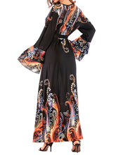 Load image into Gallery viewer, Printed Round Neck Pile Sleeves Beaded Ice Soft Silk Dress